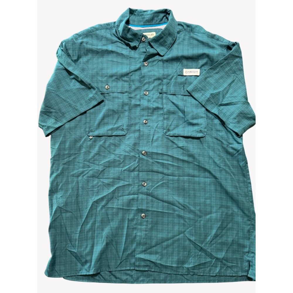 Magellan Outdoors Mens Green Plaid Short Sleeve Fish‎ Gear Shirt Relaxed Fit M